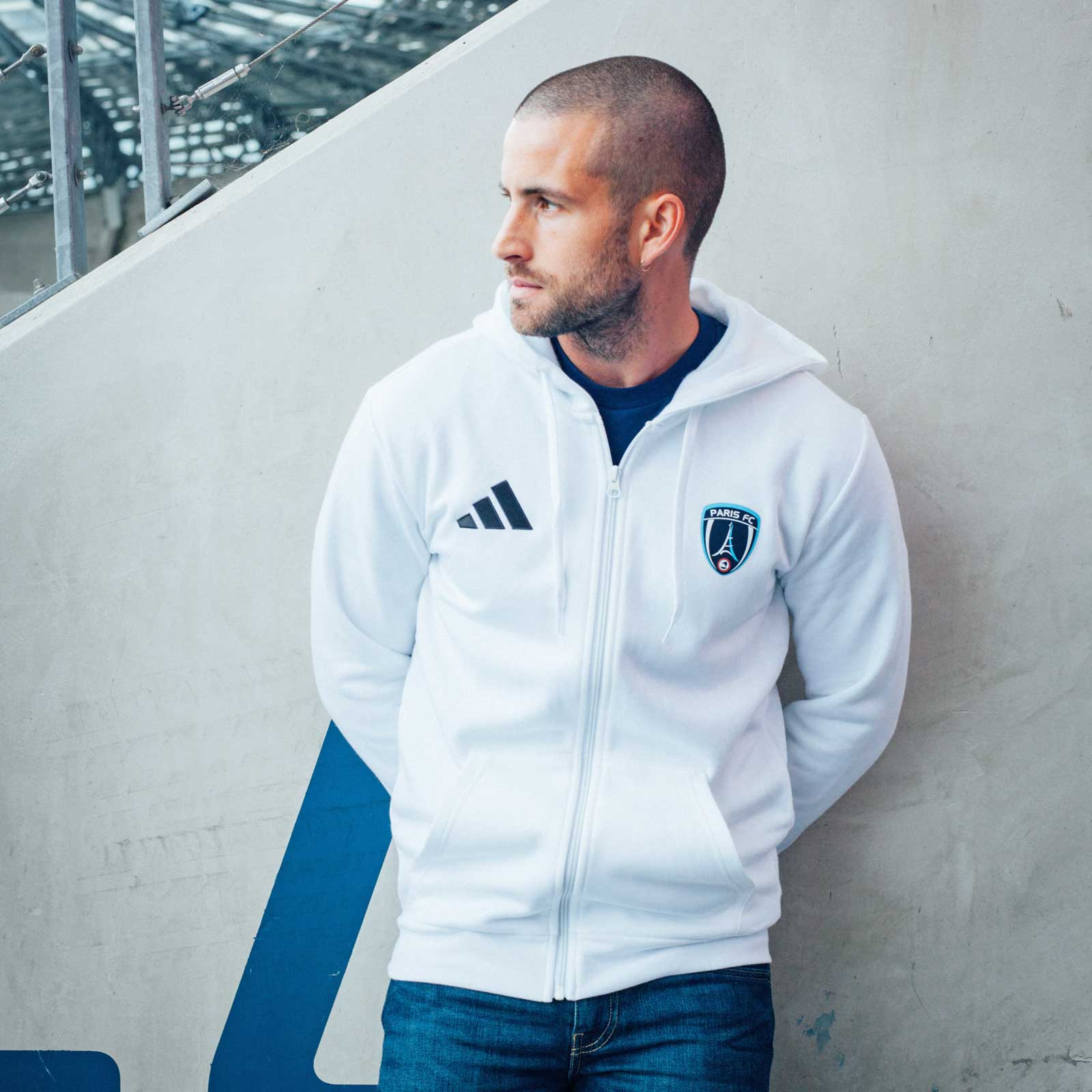 Hoodie zippé blanc Essentiel Paris FC x adidas